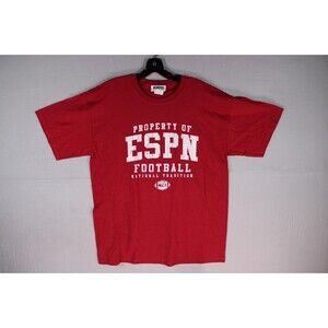 ESPN Football T-Shirt Men’s Large Red Property Of ESPN 100% Cotton Short Sleeve